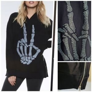 Lauren Moshi RARE CRYSTAL Skeleton Fingers hoodie